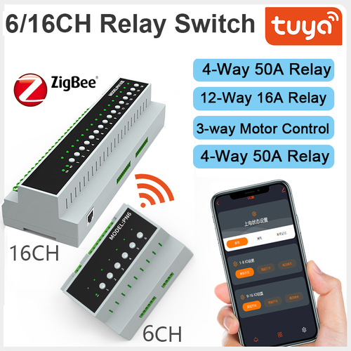 Tuya Smart Zigbee 16CH Relay Switch Module Remote Control Appliance Control Module 110V-240V 50A Wor